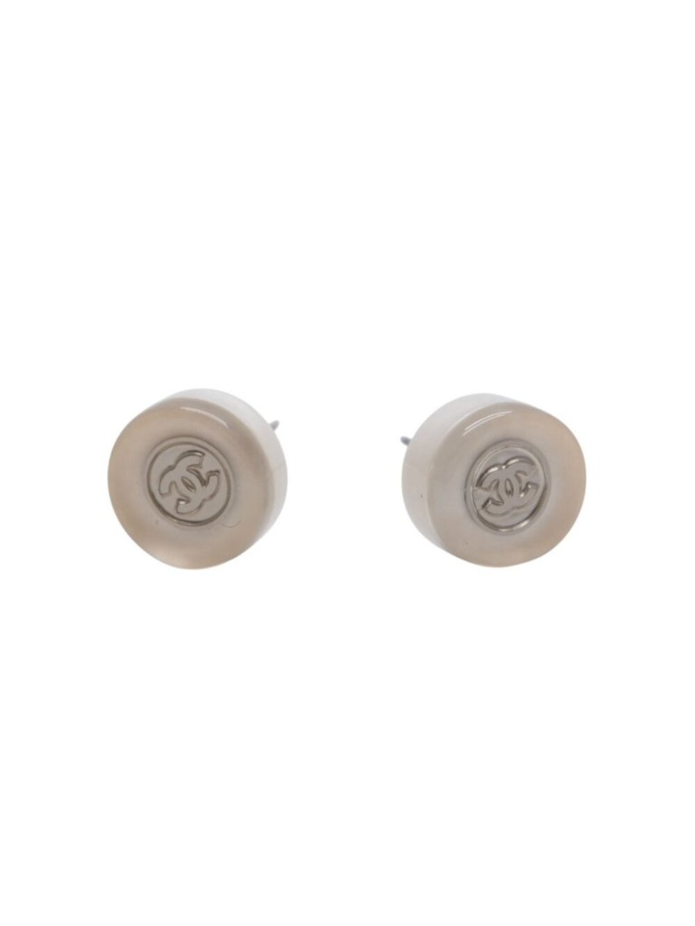 Chanel CC Logo Earrings 99 Metal Resin White Silver Clear